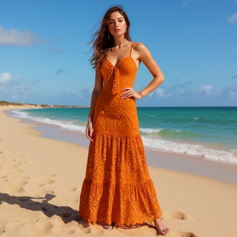 Sling Cut Out Bow Tie One Piece Swimsuit and Skirt	